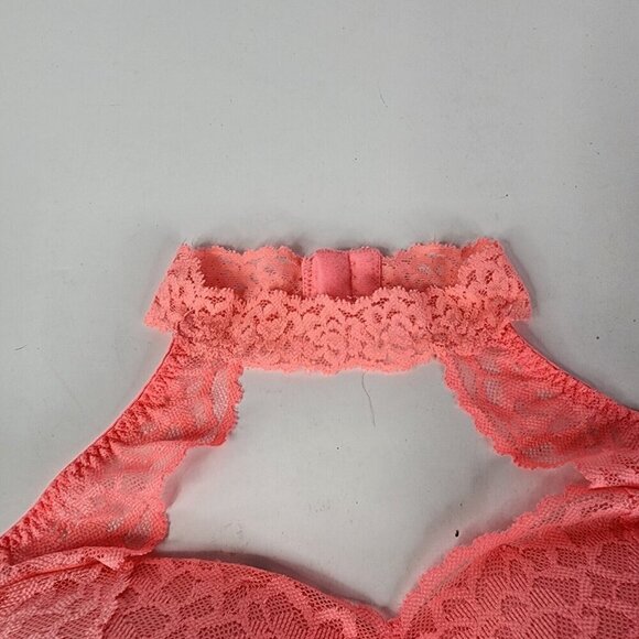 Victoria Secret Neon Pink Hi‎ Neck Padded Push Up Size Large Lace Bra - Picture 6 of 10
